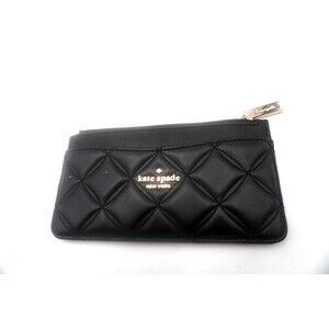 Kate Spake Natalia Black Quilted Leather Large Slim Card Holder Zip Coin Pouch